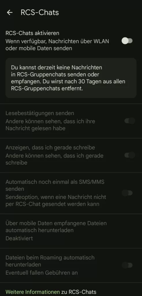 Aktiviere den Slider für RCS-Chats